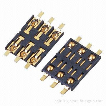 SMT 6P Round Pin SIM Card Holder with 1.0mm LCP Height/0.8mm Plastic Gold Flash Over Nickel Plating